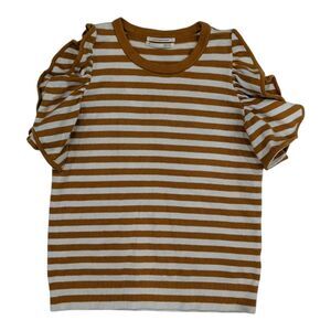 Anthropologie orange white striped sleeveless sweater flutter sleeve boho size m